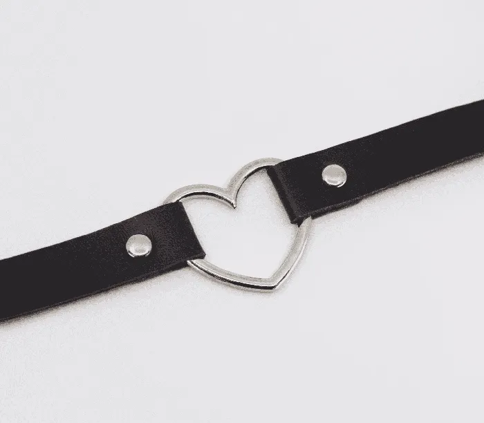 Love in Leather Couples Vegan Heart Bondage Collar