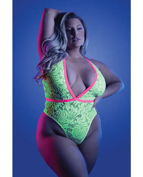 Dildos Glow By Fantasy Lingerie Glow Spotlight Teddy Neon Chartreuse QN