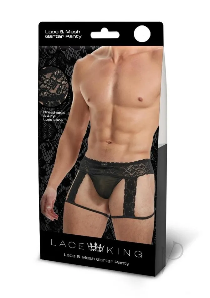 Lace King Mens Lace and Mesh Garter Panty MediumLarge Black Lace King Female Sex Toys Lace King Mens Lace and Mesh Garter Panty MediumLarge Black Lace King Female Sex Toys