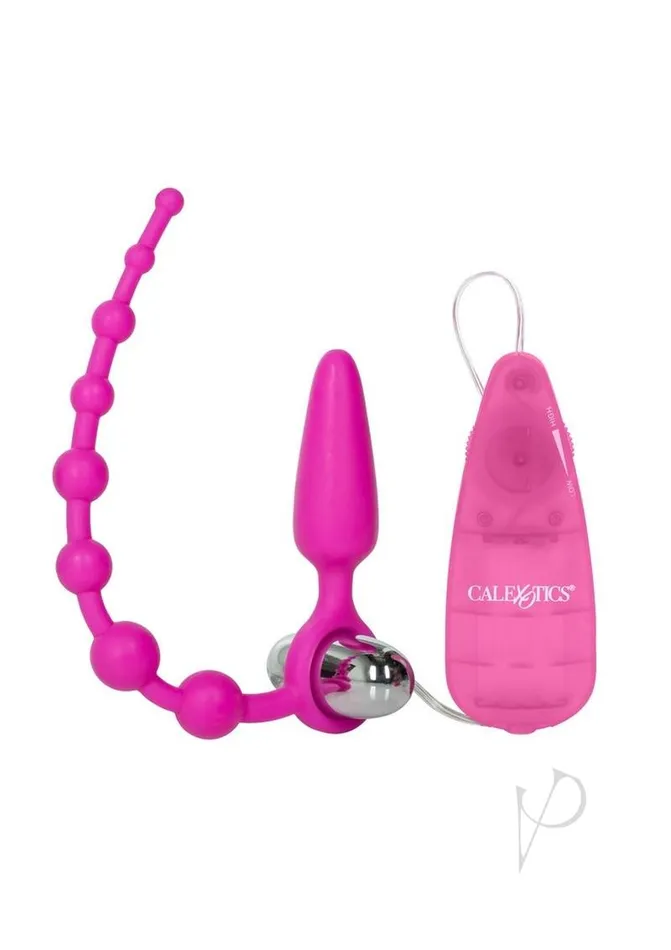 Male Sex Toys Booty Call Booty Call Booty Double Dare Silicone Vibrating Butt Plug with Anal Beads and Bullet with Wired Remote Control Pink