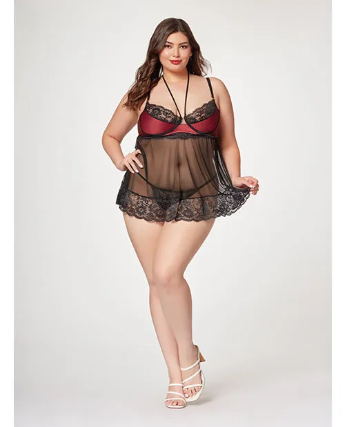 Satin Lace Halter Demi Cup Babydoll Thong BlackWine 3X4X Seven Til Midnight Anal Satin Lace Halter Demi Cup Babydoll Thong BlackWine 3X4X Seven Til Midnight Anal