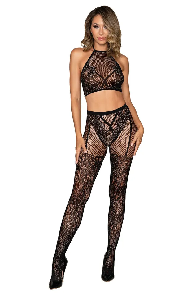 Bralette and Pantyhose One Size Black Dreamgirl Bodystockings Playsuits