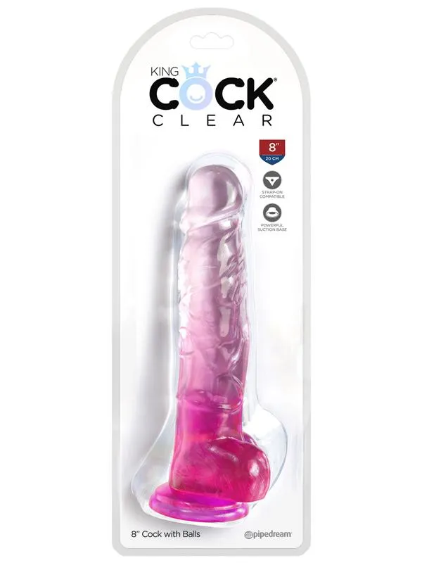 Dildos King Cock Clear 8 in with balls Pink Pipedream Products Dildos King Cock Clear 8 in with balls Pink Pipedream Products