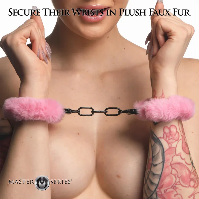 Vibrators XR Brands Cuffed in Fur Furry Handcuffs Pink