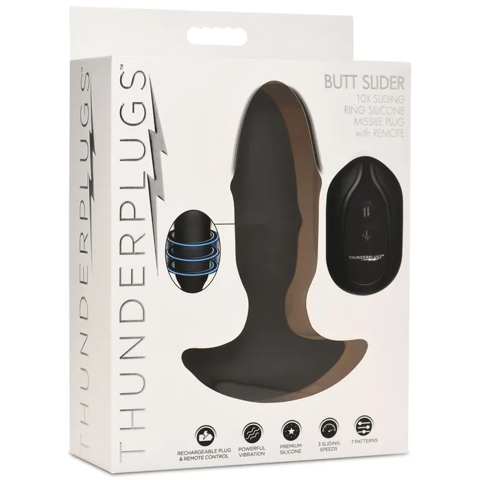 XR Brands Male Sex Toys 10X Sliding Ring Silicone Missile Plug with Remote